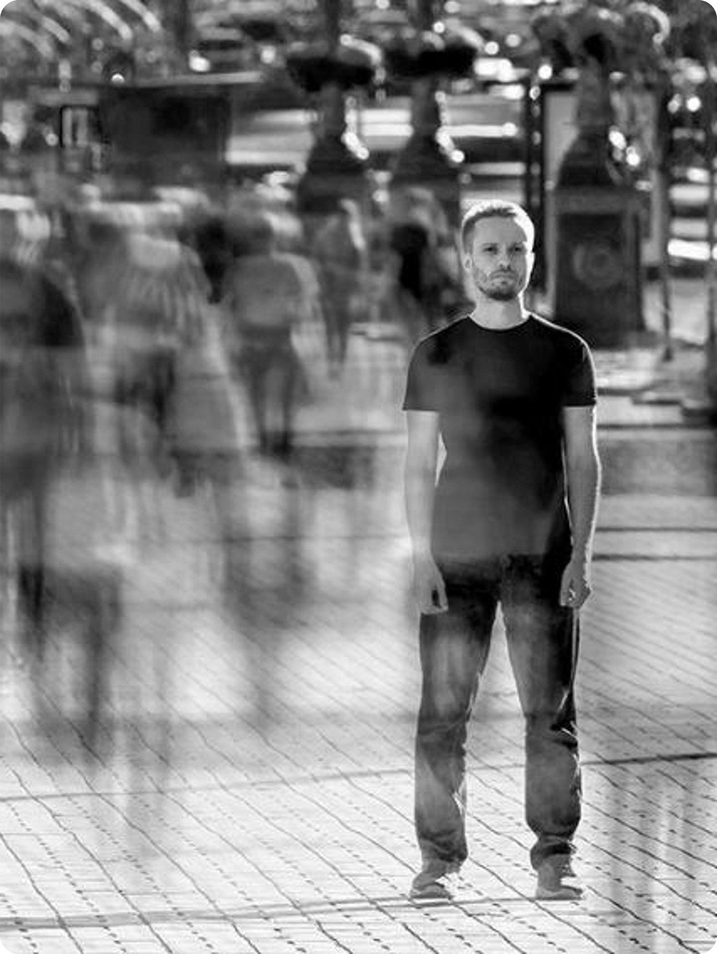 Individual standing apart from the crowd